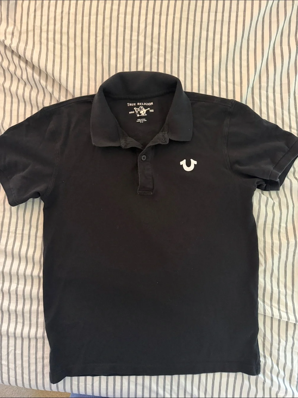 True Religion Men’s Black Polo with White Horseshoe Logo